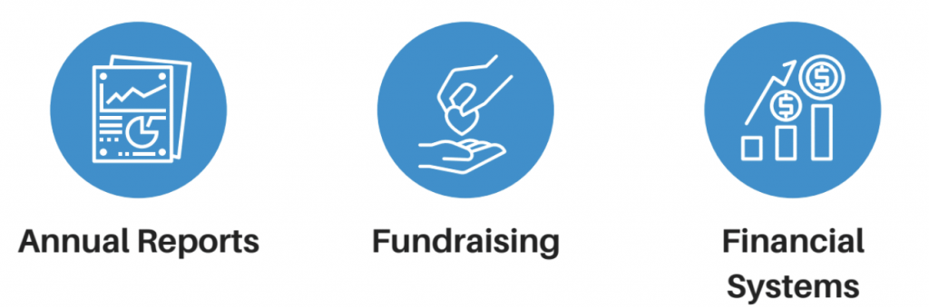 Non-Profit Growth Strategies 1 Image showing three key points including annual reports, fundraising, and financial systems